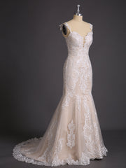 Vintage Spitze Meerjungfrau-Linie Brautkleid mit Schleppe Weiß