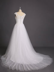 Spitze Brautkleid mit Schulterträger und Schleppe Champagner