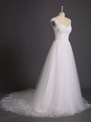 Spitze Brautkleid mit Schulterträger und Schleppe Weiß