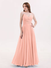 Spaghetti Träger Chiffon Kleid mit V-Ausschnitt Koralle