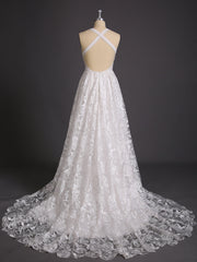 Spitze Brautkleid mit niedrigem Rücken und Schlitz Champagner