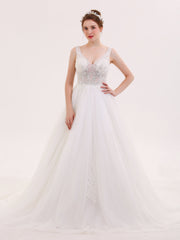 Durchsichtiges Brautkleid mit V-Ausschnitt Elfenbein