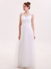 Tüll Bodenlang Kleid mit Spitze Strap Elfenbein