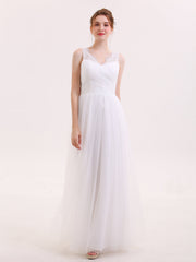 Tüll Bodenlang Kleid mit Spitze Strap Elfenbein
