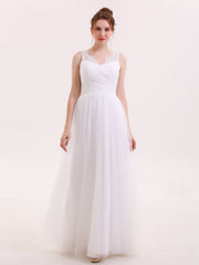 Tüll Bodenlang Kleid mit Spitze Strap Elfenbein