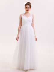 Tüll Bodenlang Kleid mit Spitze Strap Weiß