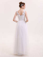 Tüll Bodenlang Kleid mit Spitze Strap Elfenbein