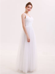 Tüll Bodenlang Kleid mit Spitze Strap Champagner