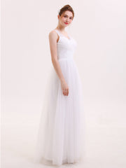 Tüll Bodenlang Kleid mit Spitze Strap Elfenbein