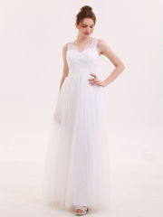 Tüll Bodenlang Kleid mit Spitze Strap Elfenbein