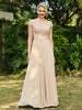 Scoop Rundhals Applikationen A-Linie Chiffon Kleid Champagner