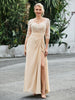 Halbarm Bodenlang Kleid mit Schlitz Champagner