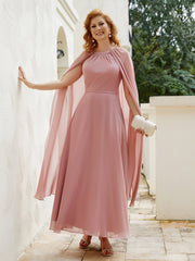 A-Linie Rundhalsausschnitt Chiffonkleid Tee-Länge Staubige Rosa