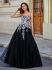 Applique Oberteil Offener Rücken Tüll Spitze Kleid Schwarz