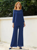 Scoop Chiffon Bodenlang Perle Hose Anzug Marineblau