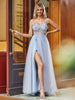 Illusion Top Perlen Mieder Tüllkleid mit Schlitz Lavendel