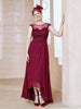 Illusion Spitze Plissee Asymmetrisch Etui Kleid Burgunderrot
