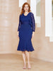 Spitze Rüschen Tee-Länge Kleid mit Pailletten Marineblau