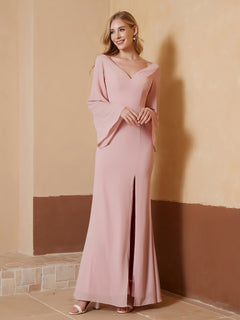 V-Ausschnitt Etui-Linie Chiffon Kleid mit Schlitz Staubige Rosa