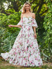 Blumendruck Flatterärmel A-Linie Chiffonkleid Floral