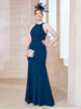 Halshalter Ärmellos Bodenlang Etui-Linie Kleid Tinte blau