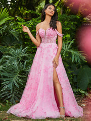 Korsett Oberteil  A-Linie Kleid mit Herzform und Schlitz Bonbonrosa