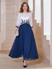 Illusion Ausschnitt Applique Kleid mit Langarm Dunkelmarine