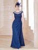 Applique Ärmellos A-Linie Kleid mit Schlitz Marineblau