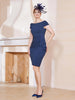 Scoop Stretch-Crepe Knielang Plissee Kleid Dunkelmarine