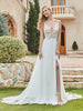 Chiffon Spitze A-Linie Brautkleid mit Knöpfen Champagner