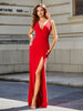 Ärmellos V-Ausschnitt Hoher Schlitz Jersey Kleid Rot