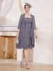 A-Linie Chiffon Knielang Kleid mit Jacke Stahlgrau