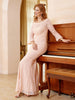 Scoop Lange Ärmel Spitze Kleid Perlrosa