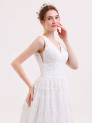 V-Ausschnitt Vitange Spitze Boho Brautkleid Elfenbein