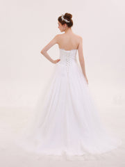 Tüll mit Applique Trägerloser Ausschnitt Brautkleid Champagner