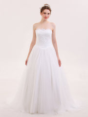 Tüll mit Applique Trägerloser Ausschnitt Brautkleid Champagner