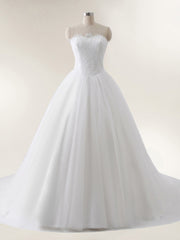 Tüll mit Applique Trägerloser Ausschnitt Brautkleid Weiß