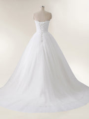 Tüll mit Applique Trägerloser Ausschnitt Brautkleid Weiß