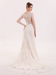 Illusion Neck Etui Spitze Brautkleid Elfenbein