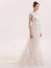 Illusion Neck Etui Spitze Brautkleid Elfenbein