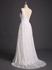 V-Ausschnitt Vitange Spitze Boho Brautkleid Elfenbein