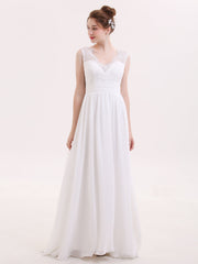 V-Ausschnitt Chiffon Strand Brautkleid mit Bow Elfenbein