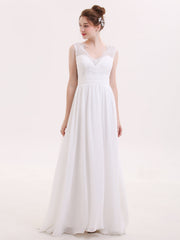 V-Ausschnitt Chiffon Strand Brautkleid mit Bow Champagner