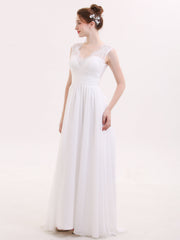 V-Ausschnitt Chiffon Strand Brautkleid mit Bow Champagner