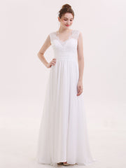 V-Ausschnitt Chiffon Strand Brautkleid mit Bow Champagner