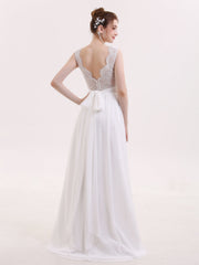 V-Ausschnitt Chiffon Strand Brautkleid mit Bow Champagner