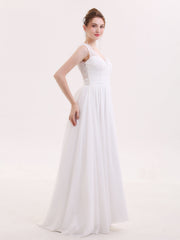 V-Ausschnitt Chiffon Strand Brautkleid mit Bow Champagner