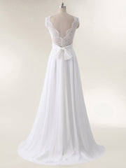 V-Ausschnitt Chiffon Strand Brautkleid mit Bow Elfenbein