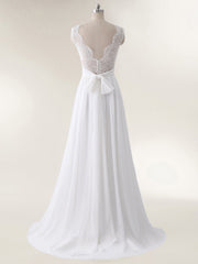 V-Ausschnitt Chiffon Strand Brautkleid mit Bow Champagner