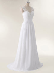 V-Ausschnitt Chiffon Strand Brautkleid mit Bow Weiß